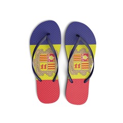 Andorra flag flip flop sandals on a white background. 3D Rendering