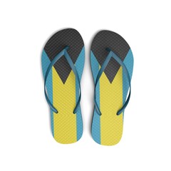 Bahamas flag flip flop sandals on a white background. 3D Rendering
