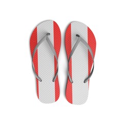 Austria flag flip flop sandals on a white background. 3D Rendering
