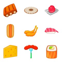 Fried rib icons set, cartoon style