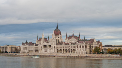 Fototapeta na wymiar Hungarian Parliament Building situated on banks of the Danube river, Budapest, Hungary