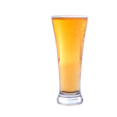 Fresh gold cold and delicious lager beer in glass over white background