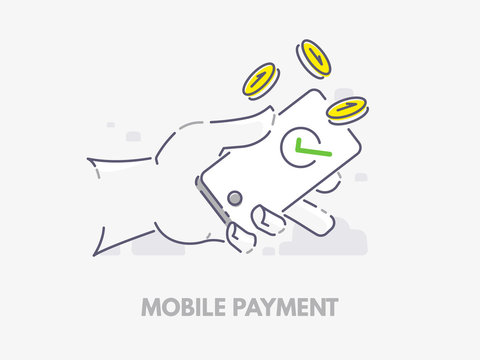 Mobile payments. Hand holding phone.