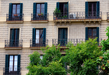 Balconies on Old Barcelona Apartment Building