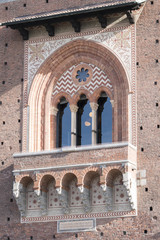 Fototapeta na wymiar Balcony and window of the Sforza castle in Milan, Italy