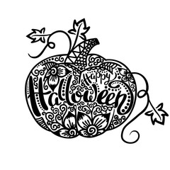 Happy Halloween pumpkin template lettering, vector