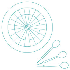 Obraz premium Cute vector illustration of target and arrows for the darts. Sports theme.