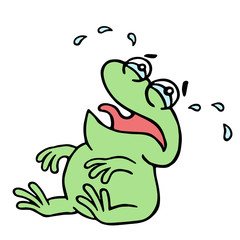Cartoon crying green frogling. Vector illustration.