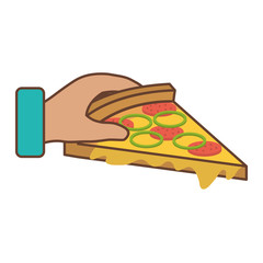 hand with delicious italian pizza