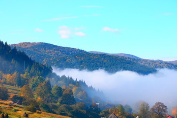 Morning mist in the Carpathians in the autumn.