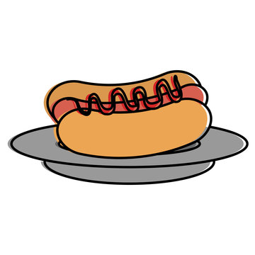 dish with delicious hot dog