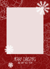 Merry Christmas and Happy New Year. Postcard with an abstract pattern of circles and snowflakes. Vector illustration