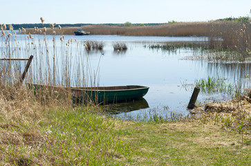 Summer lake and boats