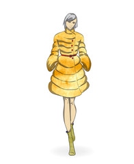 Autumn-winter 2018. An elegant girl in a jacket on a white background. Vector illustration.