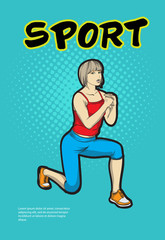 Fototapeta na wymiar A young athlete performs squats. Pop art retro vector illustration. Sport and a healthy lifestyle