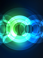 Round glowing elements on dark space, abstract background
