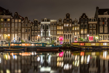 Fototapeta premium Singel Canal Amsterdam Night