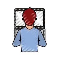 man sitting back and working on the computer