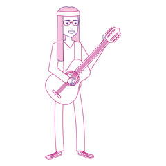hippie man with long hair playing guitar