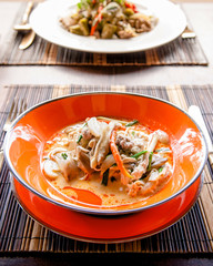 Tom kha gai soup with chicken and chili