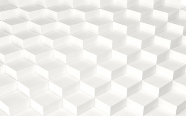 Abstract array of white shinny cubes of different height. 3d render