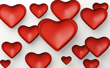 A lot of red hearts on white background. 3d render