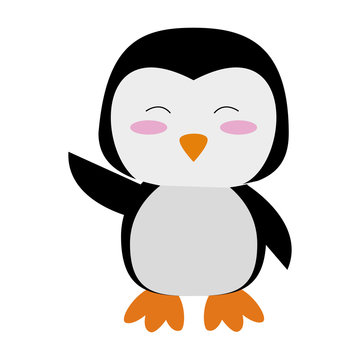 penguin waving hello or bye cute animal cartoon icon image vector illustration design 