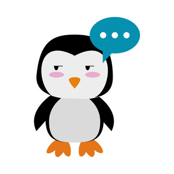 penguin side eye and chat bubble cute animal cartoon icon image vector illustration design 