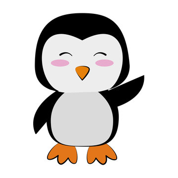 penguin waving hello or bye cute animal cartoon icon image vector illustration design 