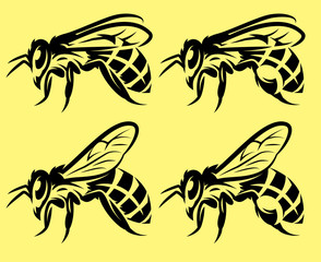 set of vector monochrome illustrations with different bees