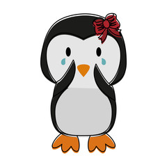girl penguin crying cute animal cartoon icon image vector illustration design 