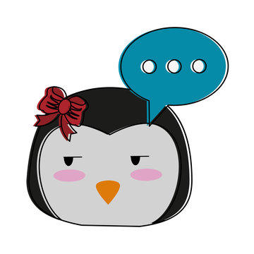 penguin side eye and chat bubble cute animal cartoon icon image vector illustration design 