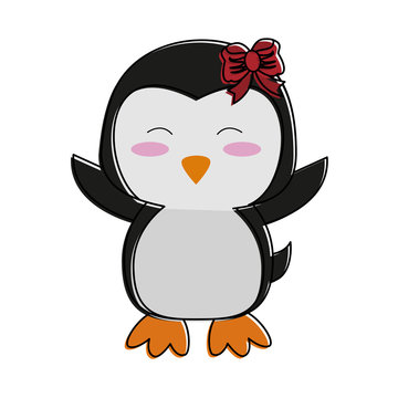 penguin with open wings cute animal cartoon icon image vector illustration design 