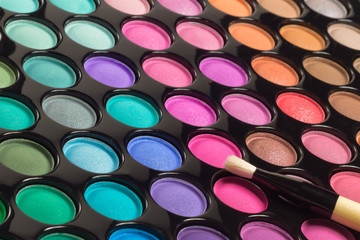 Closeup of colorful eyeshadow makeup palette