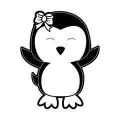 penguin with open wings cute animal cartoon icon image vector illustration design  black and white