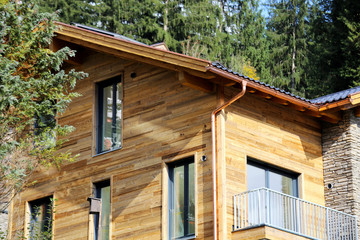 Fototapeta na wymiar Fassade eines neuen und modernen Holzhauses