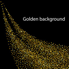 Vector Abstract shiny color gold wave design element with glitter effect on dark background.