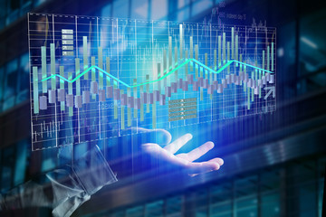  3d render Stock exchange trading data information display on a futuristic interface