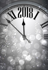 Fototapeta na wymiar 2018 New Year background with clock.