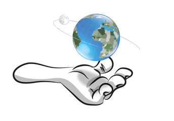 hand earth and moon orbit