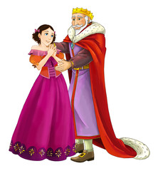 cartoon princess with her father - smiling beautiful woman / illustration for children