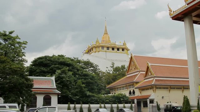 Golden stupa in Wat Saket Ratcha Wora Maha Wihan (the Golden Mount). Bangkok Thailand.