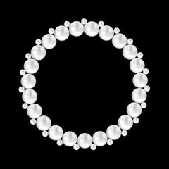 Pearl white bead round frame on black background