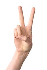 woman hand isolated victory sign