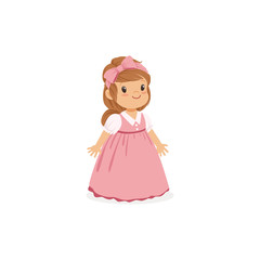 Beautiful little girl posing in pink long dress, young lady dressed up in classic retro style vector Illustration
