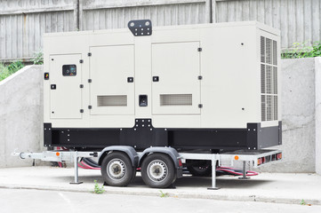 Standby generator electric for repair hurricane damage.  Office Backup Power Generator. - obrazy, fototapety, plakaty