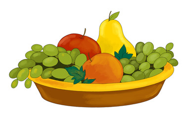 cartoon plate with fruits - illustration for children