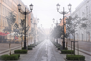 Fototapeta na wymiar Morning fog in St. Petersburg