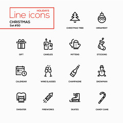 Holidays theme, Christmas - line design icons set