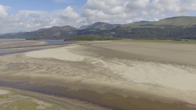Flying Into Fairbourne Estuary Welsh Hills in the Background